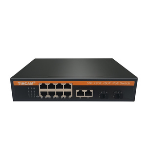 TiNCAM Gigabit 8*Poe+2*Uplink+2*SFP Port Poe Switch 120W Unmanaged Fiber To Ethernet Converter Poe Built-in Power Smart Switch