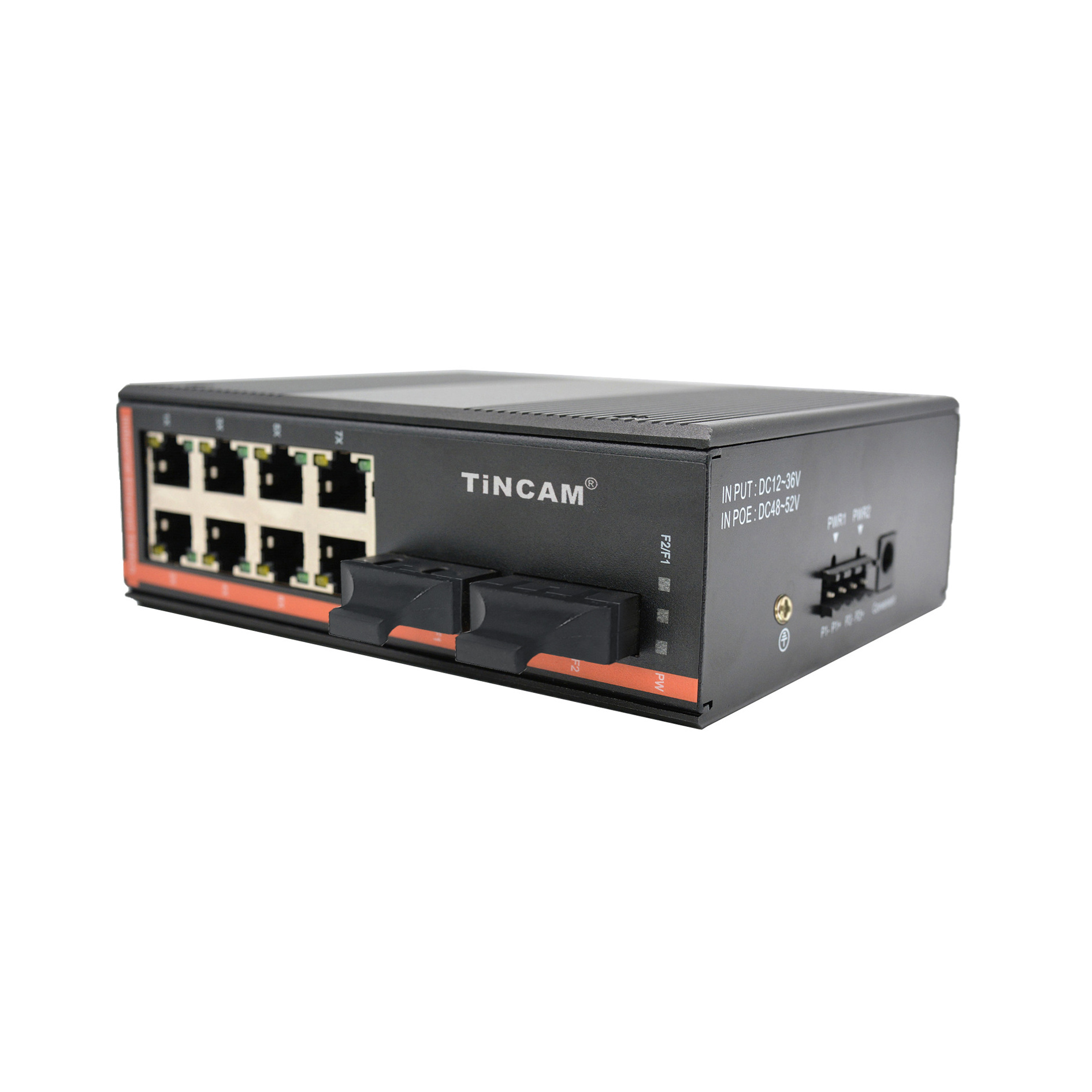 TiNCAM 2*SC +8*RJ45 Port Full Gigabit Industrial Network Switch 550m Multi Mode Dual Fiber 1310nm Industrial Media Converter