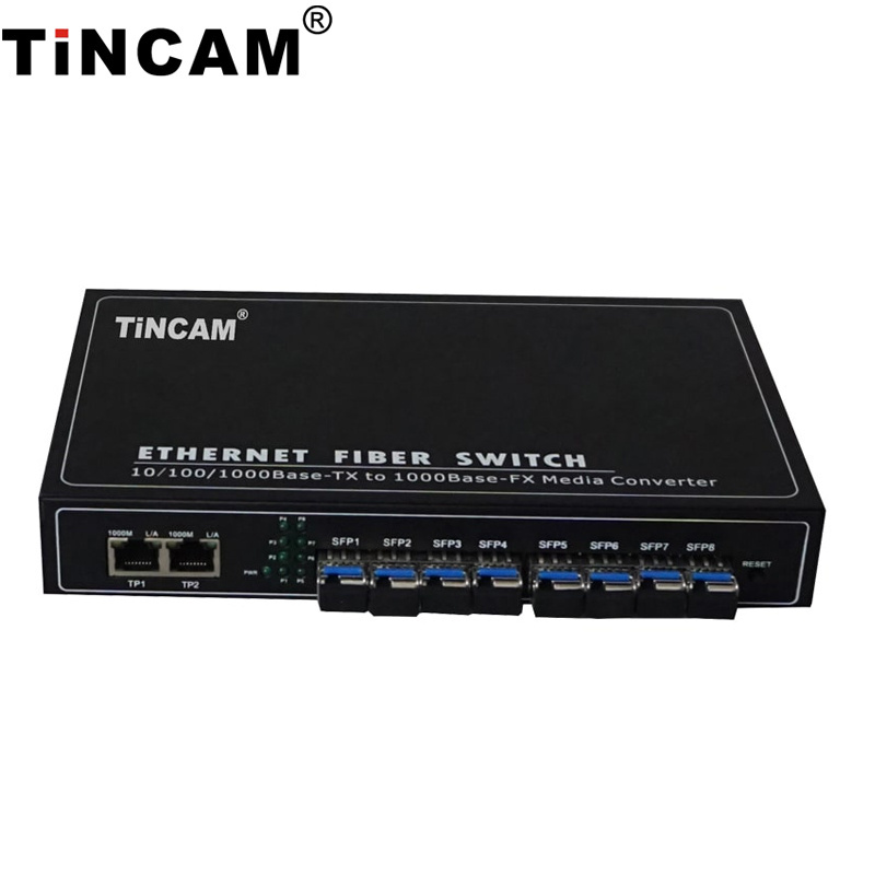 TiNCAM High Quality 8 Port Gigabit sfp +2* 10/100/1000M RJ45 Ports Ethernet Fiber Switch For IP Camera To Business and Project