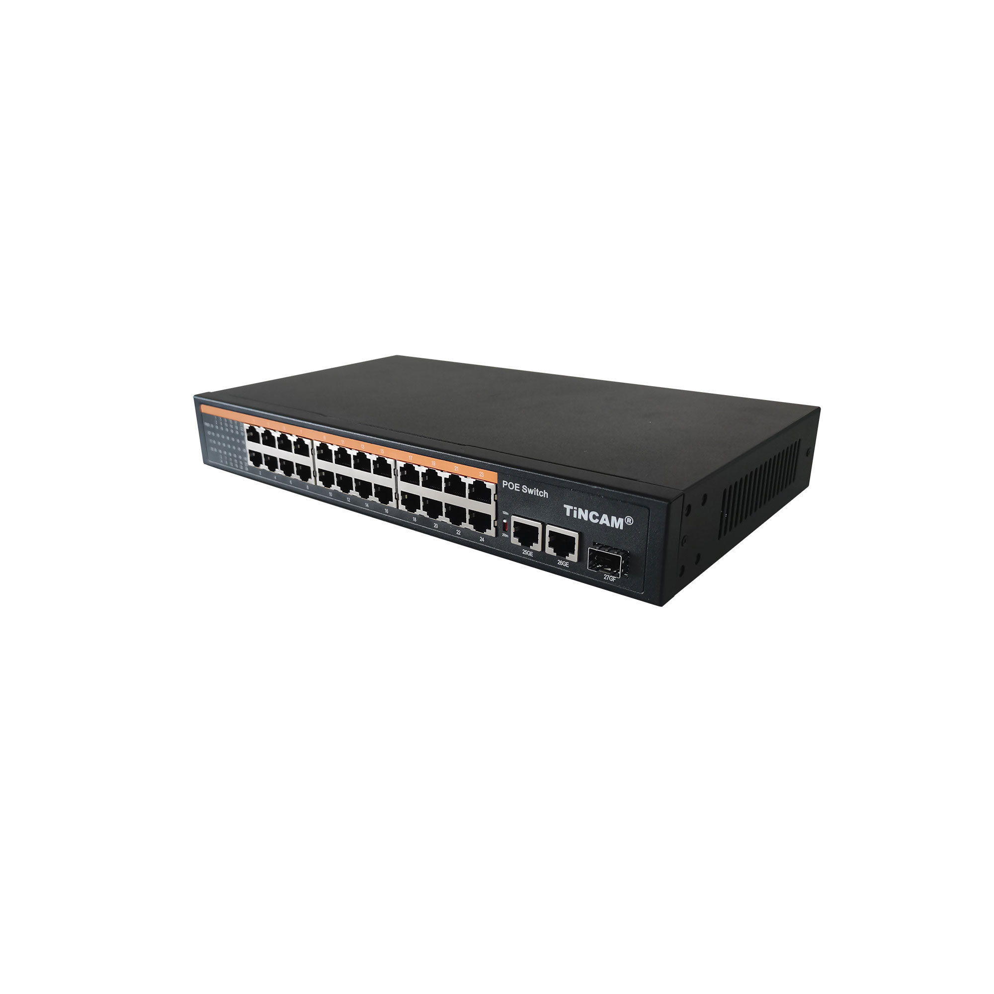 TiNCAM AI OEM/ODM 24Port Fiber CCTV POE Switch For National Defense IP Camera 10/100M 802.3af/at 250M 1G Bandwidth CCTV Security