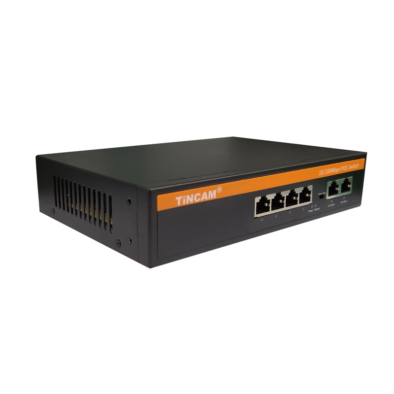 TiNCAM Factory OEM ODM 4+2 Port POE Switch 10/100Mbps Ethernet Supply Security CCTV Camera PoE Switch Extend To 250Meter