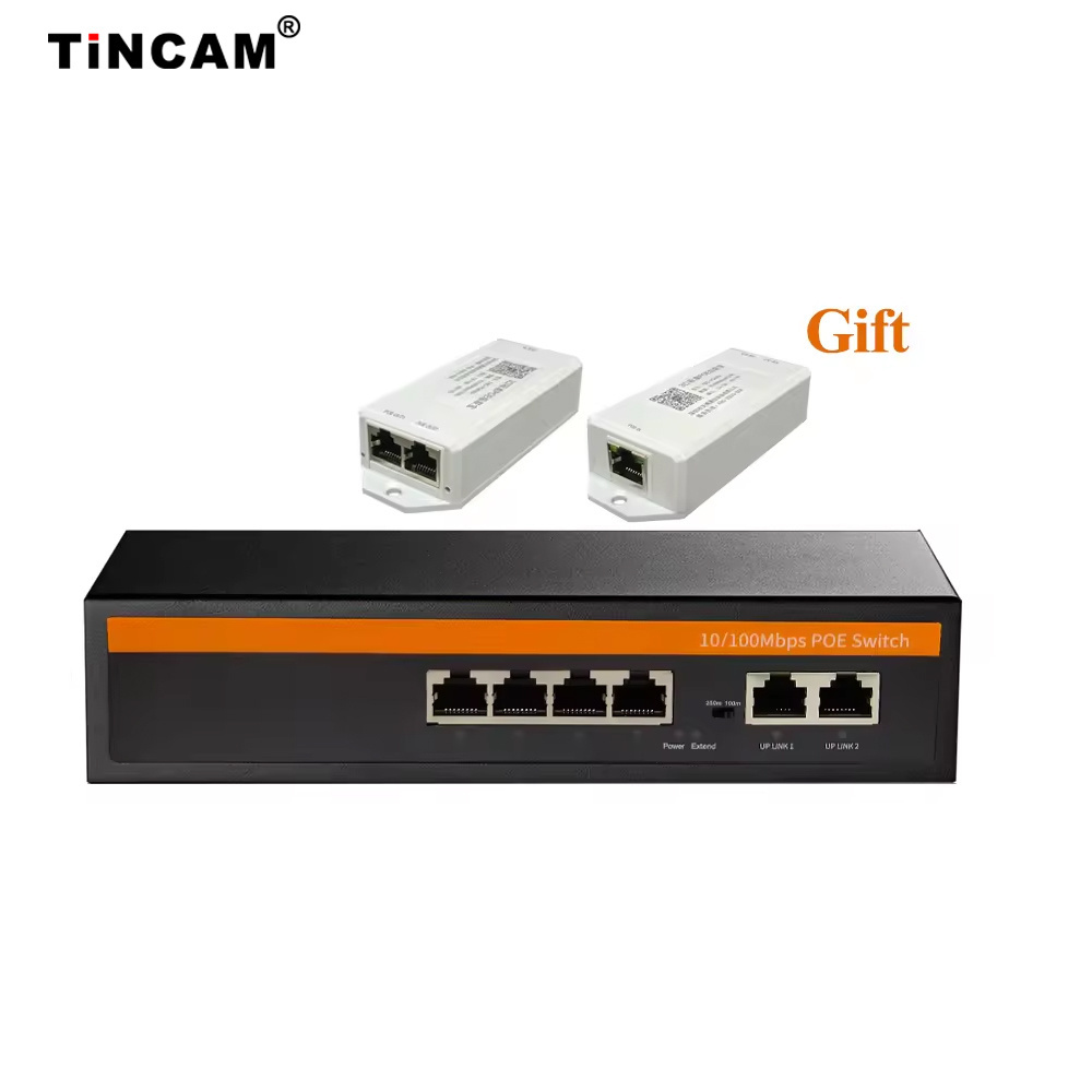 TiNCAM Factory OEM ODM 4+2 Port POE Switch 10/100Mbps Ethernet Supply Security CCTV Camera PoE Switch Extend To 250Meter