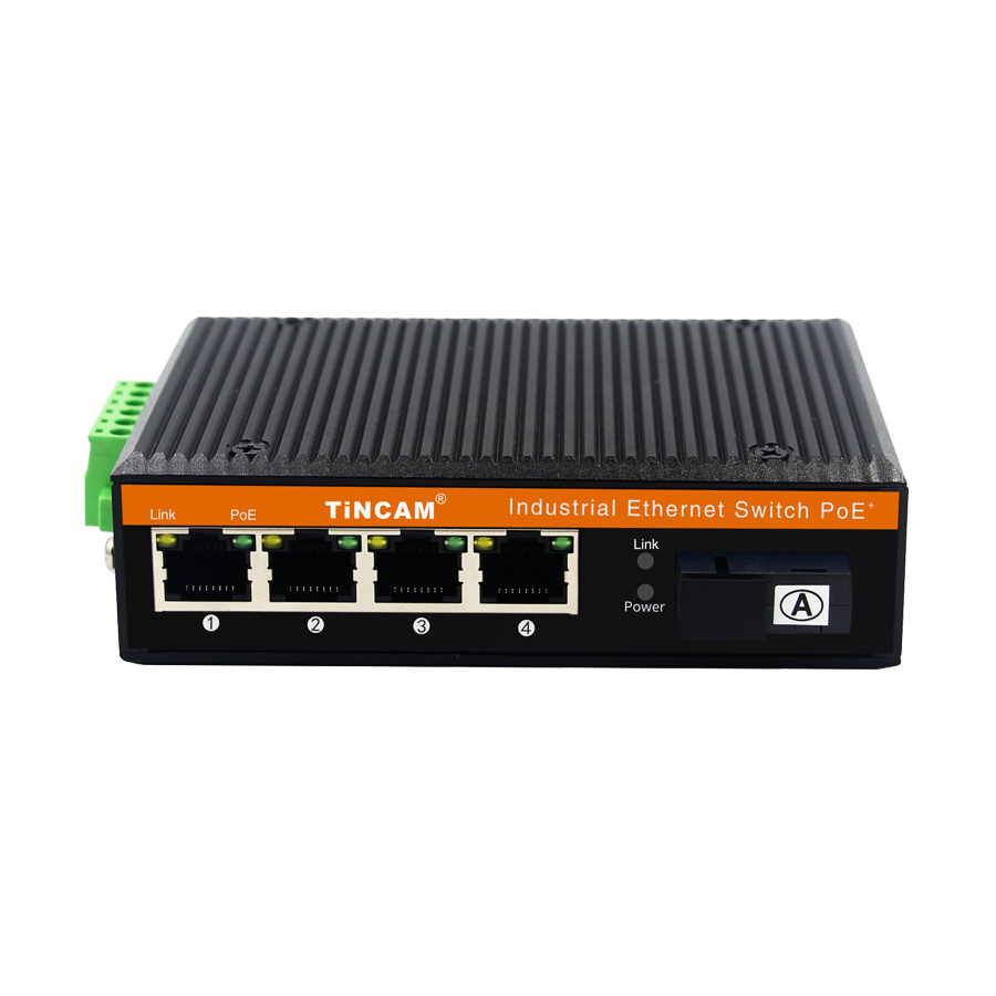 TiNCAM PoE Industrial Network Switch 1*SC+4*RJ45 Single Mode Single Fiber Industrial Media Converter High-Temperature Resistant