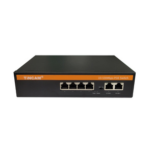 TiNCAM Factory OEM ODM 4+2 Port POE Switch 10/100Mbps Ethernet Supply Security CCTV Camera PoE Switch Extend To 250Meter