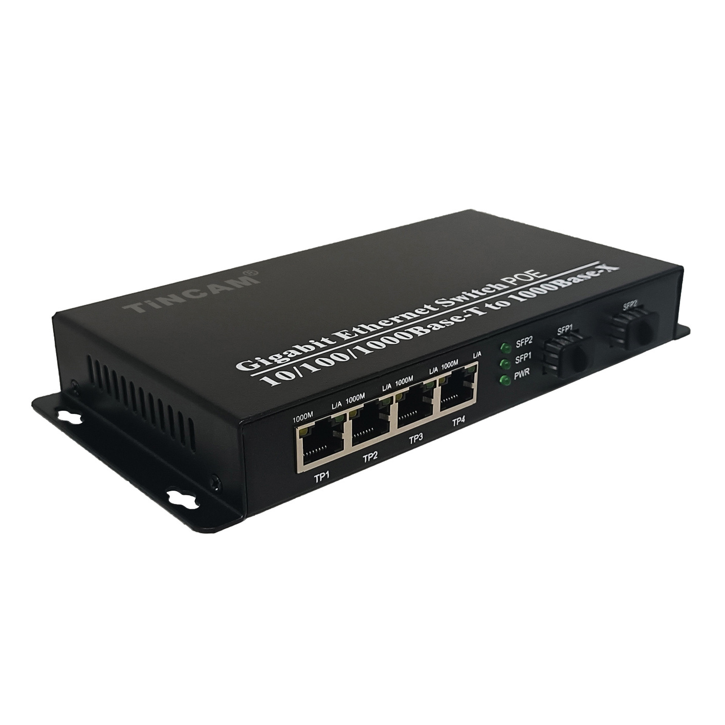 TiNCAM 10/100/1000M Poe Switch 2*SFP+4*Poe Port Network Switch Media Converter Fiber Optical IEEE802.3AT/AF Enterprise Switch