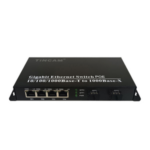 TiNCAM 10/100/1000M Poe Switch 2*SFP+4*Poe Port Network Switch Media Converter Fiber Optical IEEE802.3AT/AF Enterprise Switch