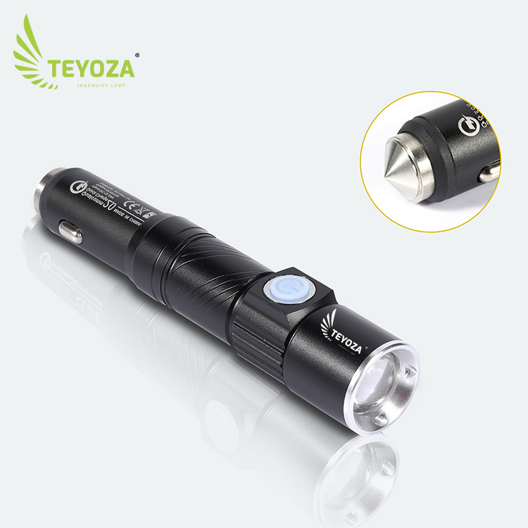 teyoza rechargeable Led home emergency flashlight handheld torch light with SOS light and USB power bank