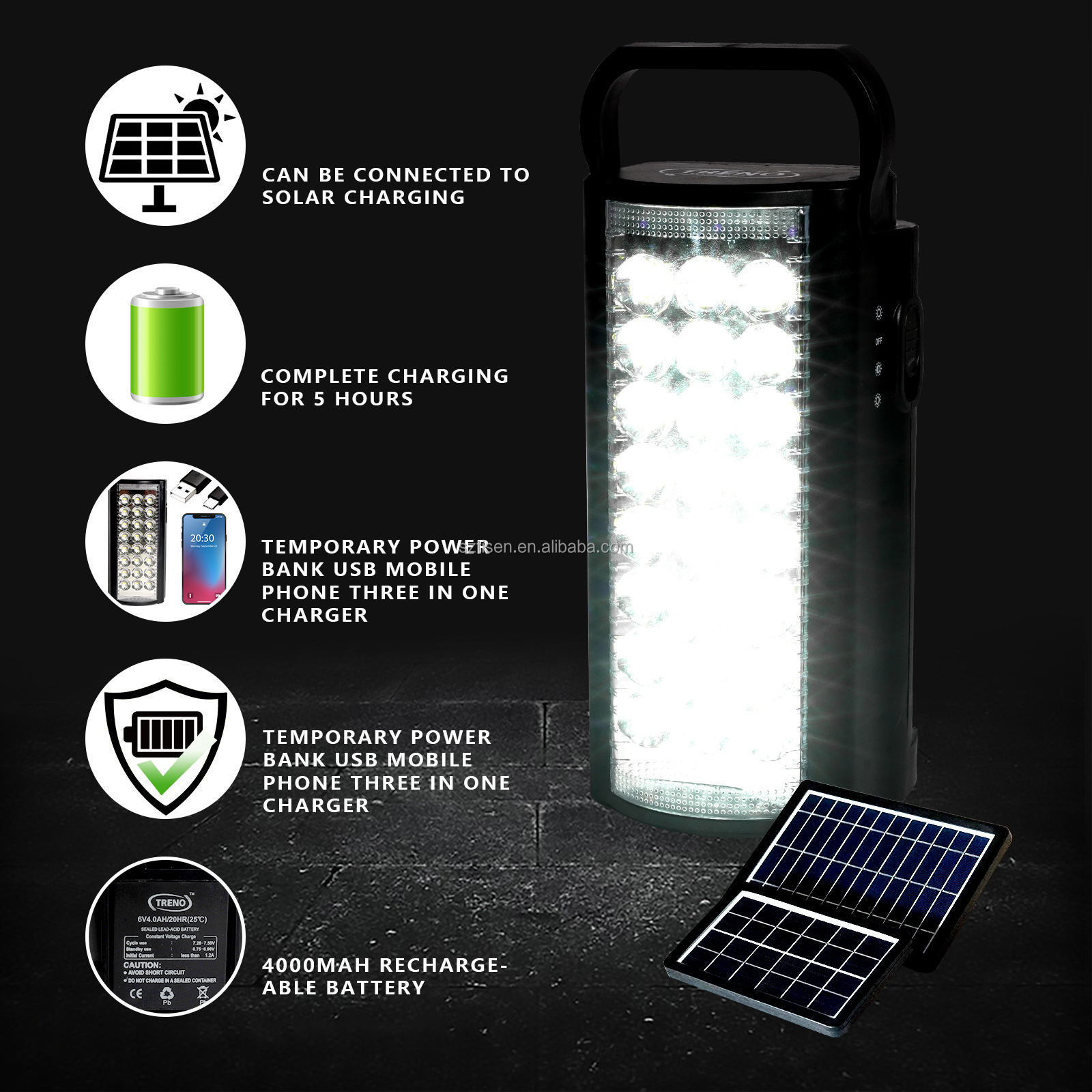 teyoza hot selling solar rechargeable led portable lantern with power bank