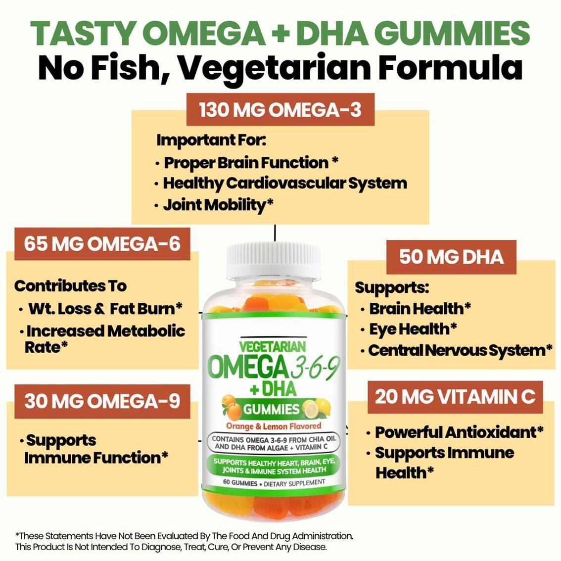 Kids Adults Nutritional Natural Plant Based Fatty Acids Vitamins Algae DHA Chia Oil Omega 3 6 9 Gummies For Brain Supplement