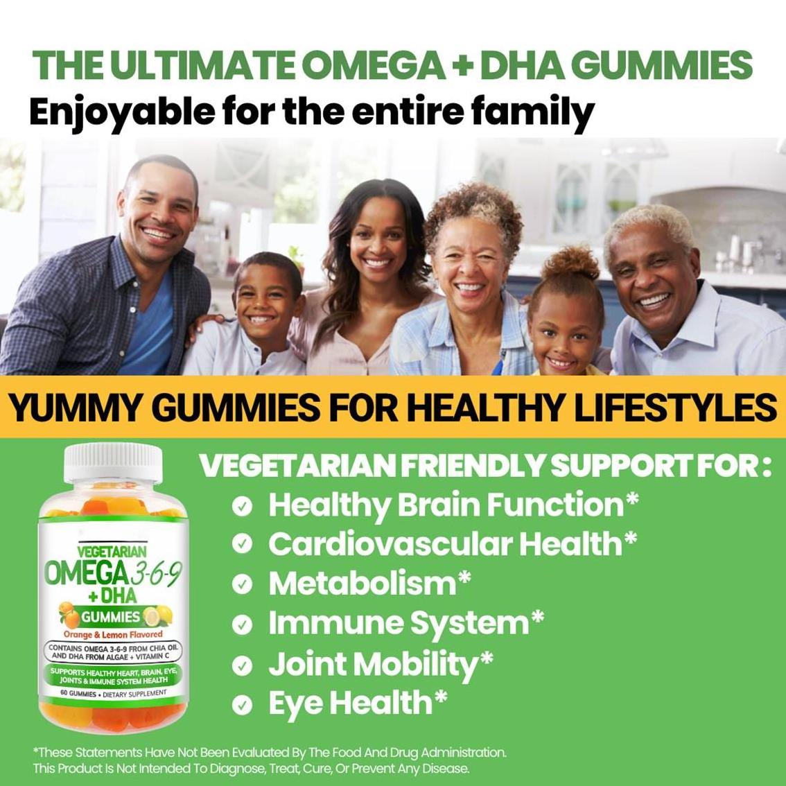 Kids Adults Nutritional Natural Plant Based Fatty Acids Vitamins Algae DHA Chia Oil Omega 3 6 9 Gummies For Brain Supplement