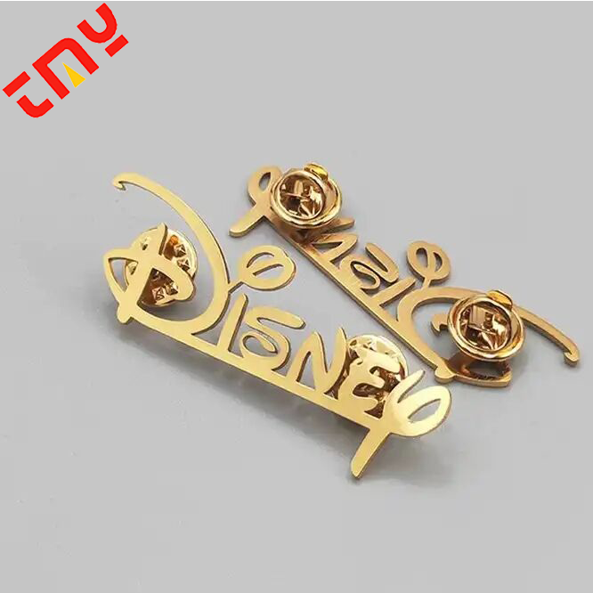 Popular Decorative  Custom Wholesale Luxury Embossed Gold Letter 3D Logo Suit Badge Metal Hollow Brooch Lapel Pin For Clothes