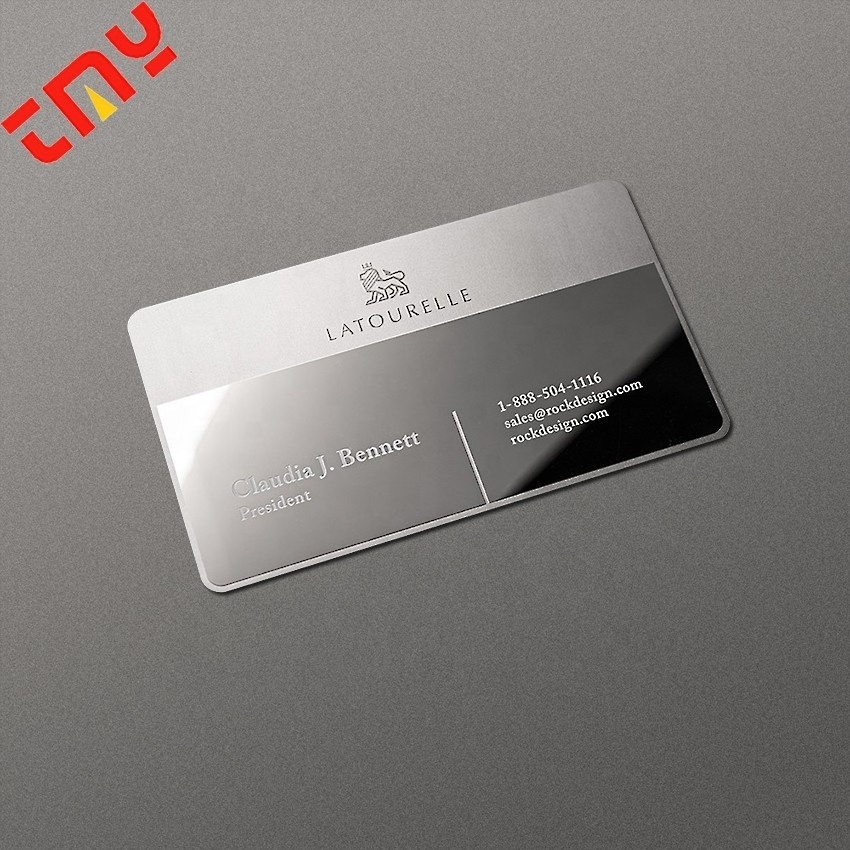 Top Grade Wholesale Modern Unique 0.8MM Custom Logo Luxury Blank Stainless Steel Mirror Metal Business Card For Laser Engraving