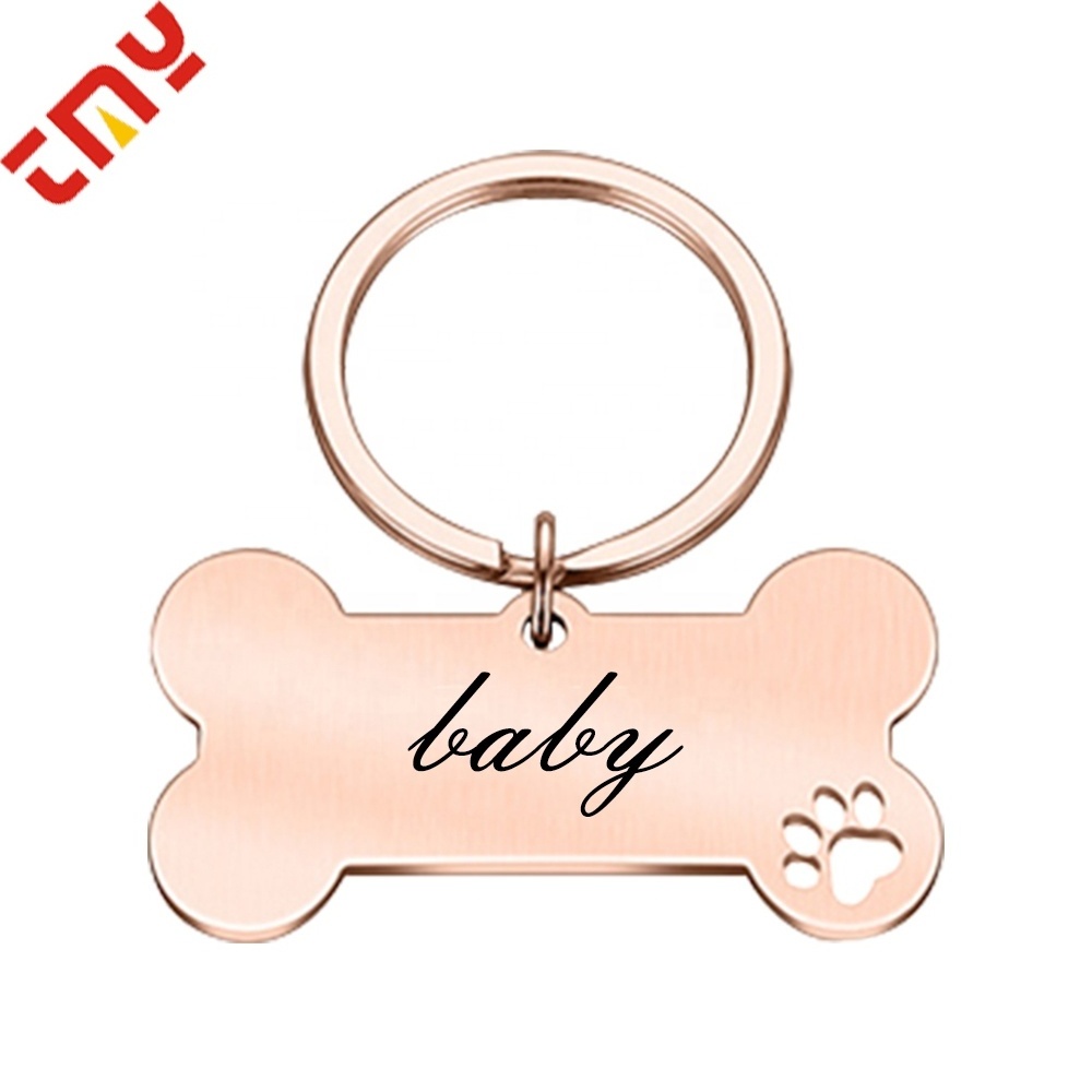 Wholesale Custom Logo Blank Metal Bone Shaped Gold Stainless Steel Pet Id Dog Tag With Chain For Engraving