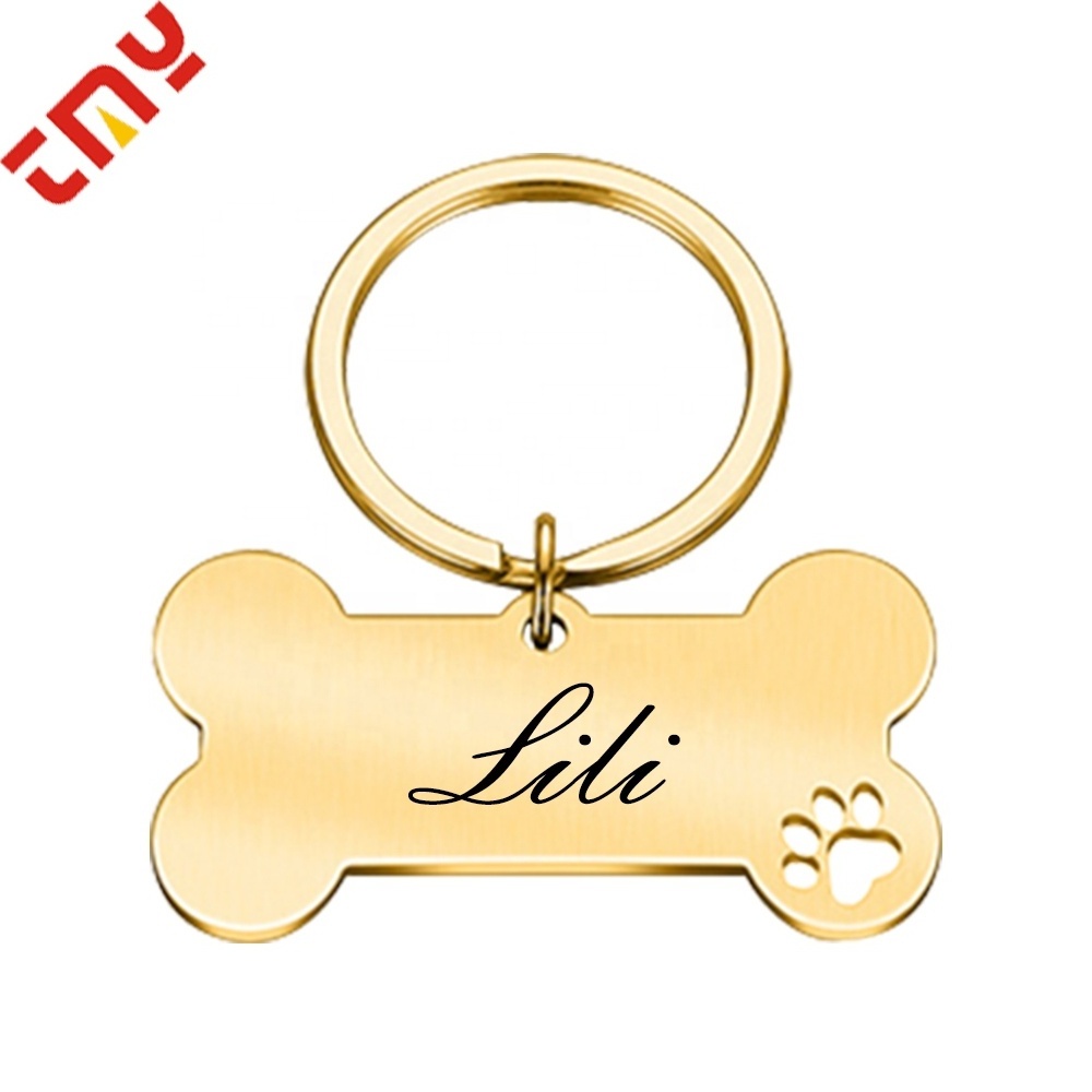 Wholesale Custom Logo Blank Metal Bone Shaped Gold Stainless Steel Pet Id Dog Tag With Chain For Engraving