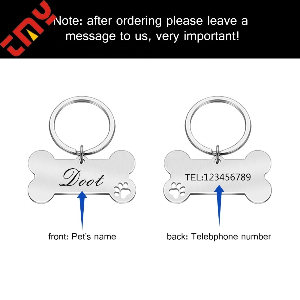 Wholesale Custom Logo Blank Metal Bone Shaped Gold Stainless Steel Pet Id Dog Tag With Chain For Engraving