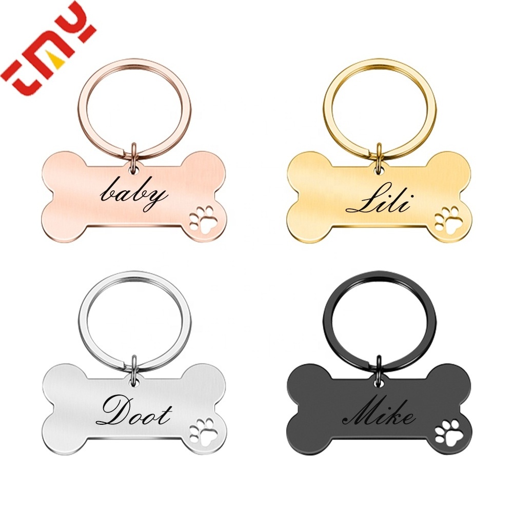 Wholesale Custom Logo Blank Metal Bone Shaped Gold Stainless Steel Pet Id Dog Tag With Chain For Engraving