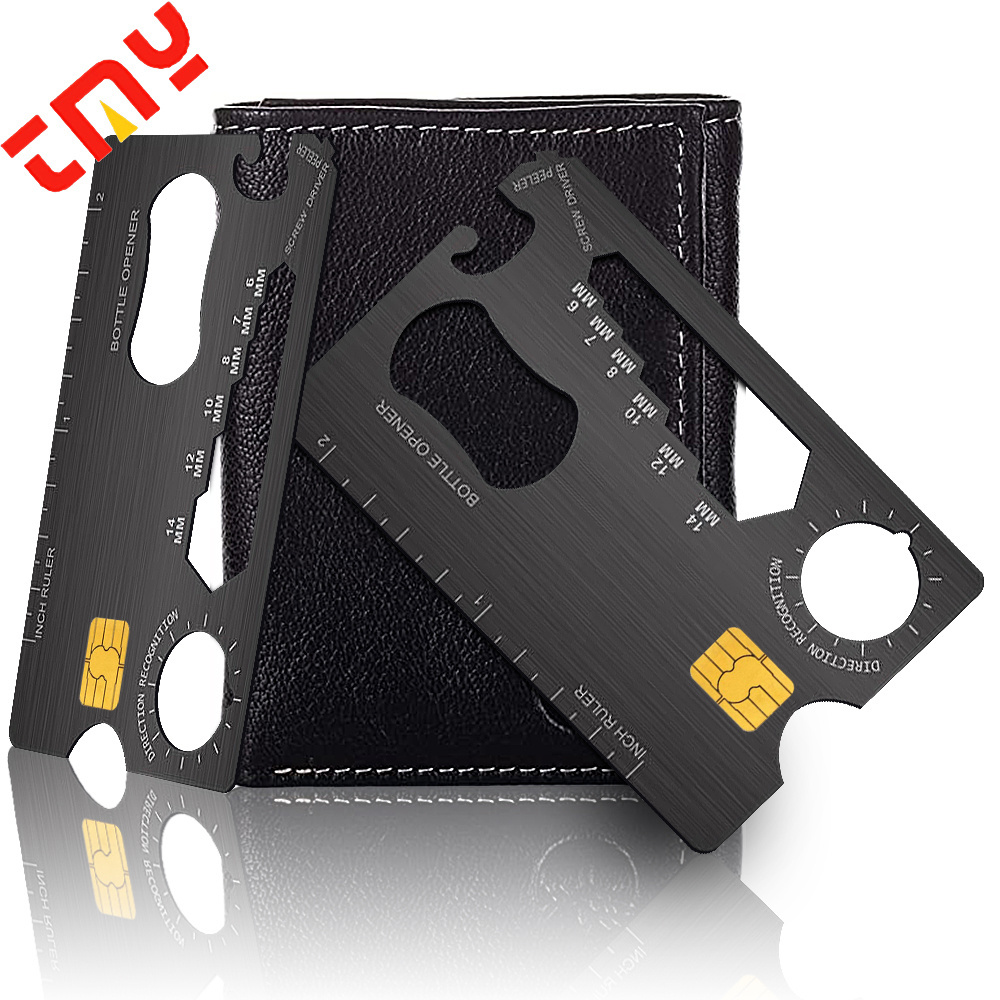 Custom Multifunctional Brushed Stainless Steel Outdoor Emergency Survival Tools Credit Card Bottle Opener With Emv Chip Slot