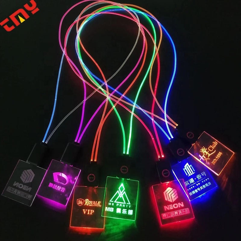 High Quality Luminous ID Card Acrylic Light Up Badge Customized Logo Name Badge Holder With Lanyard