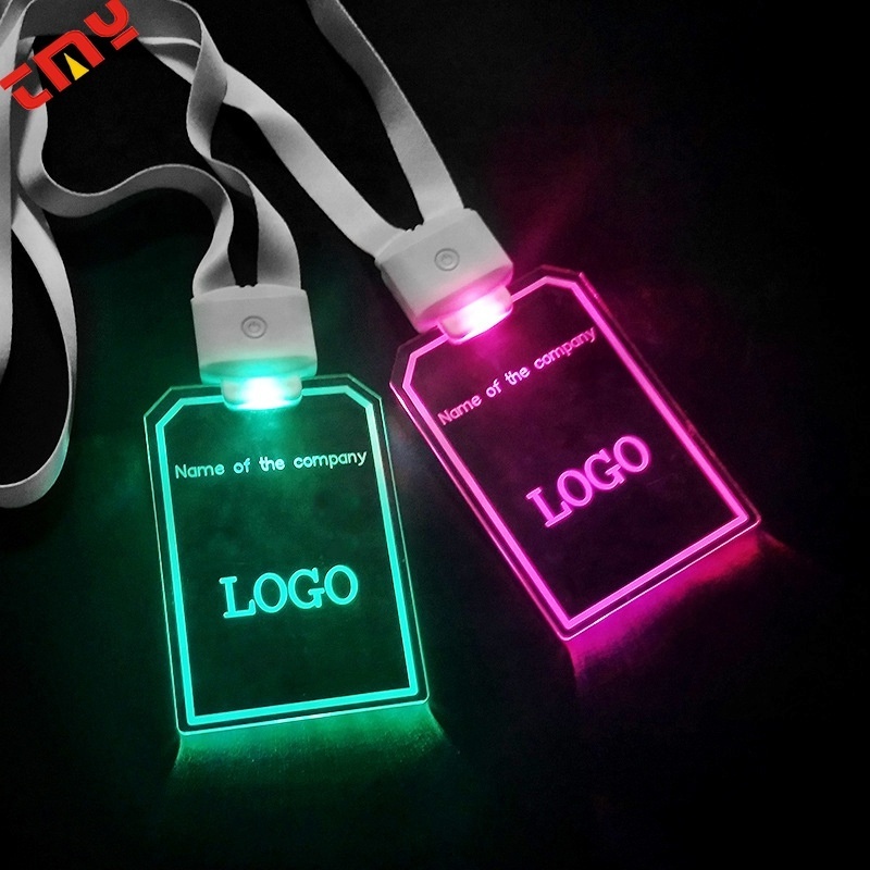 High Quality Luminous ID Card Acrylic Light Up Badge Customized Logo Name Badge Holder With Lanyard