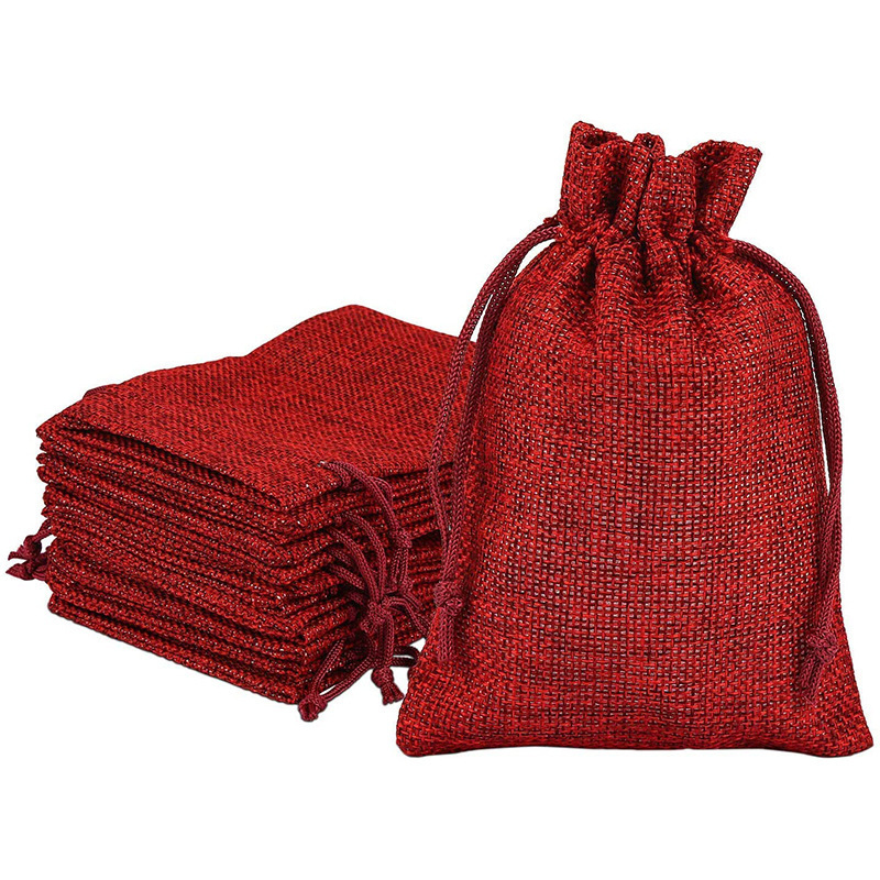 10*14cm Burgundy Linen Drawstring Bag Linen Charcoal Aromatherapy Gift Packaging Bag with Logo Printing Option