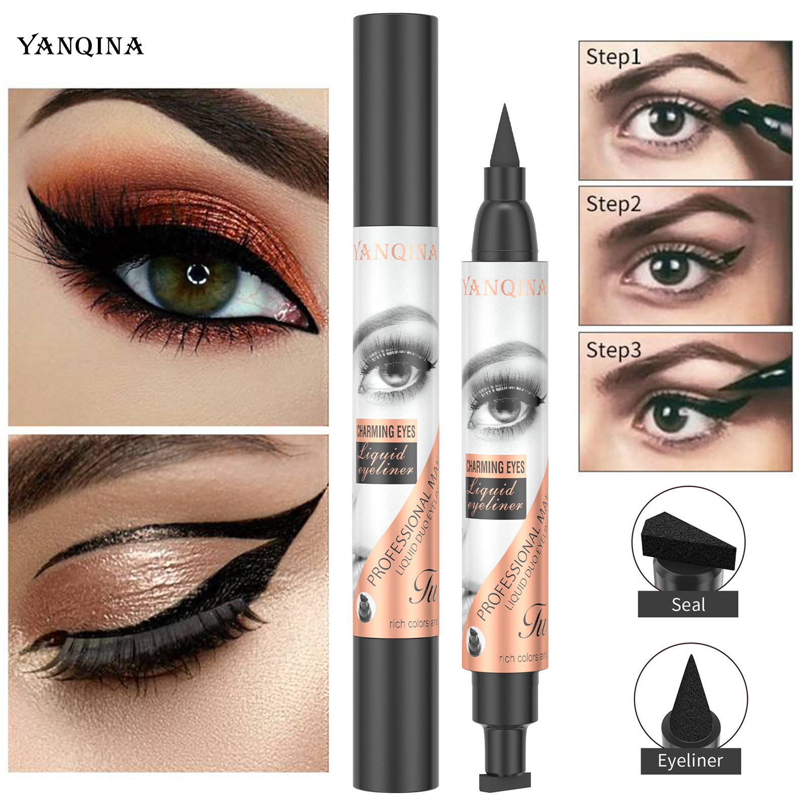 YANQINA High Quality Long Lasting Fast Dry Makeup Stamp Eyeliner Waterproof Liquid Eyeliner