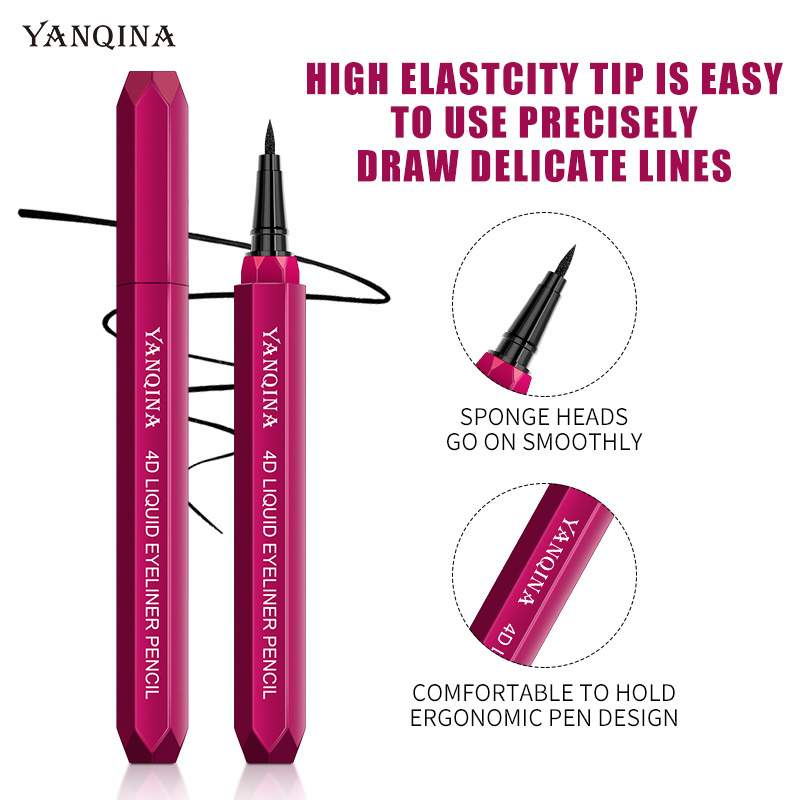 YANQINA Waterproof Eyeliner 4D Cool Black Quick-drying Non-fading Makeup Rose Red Liquid Eyeliner