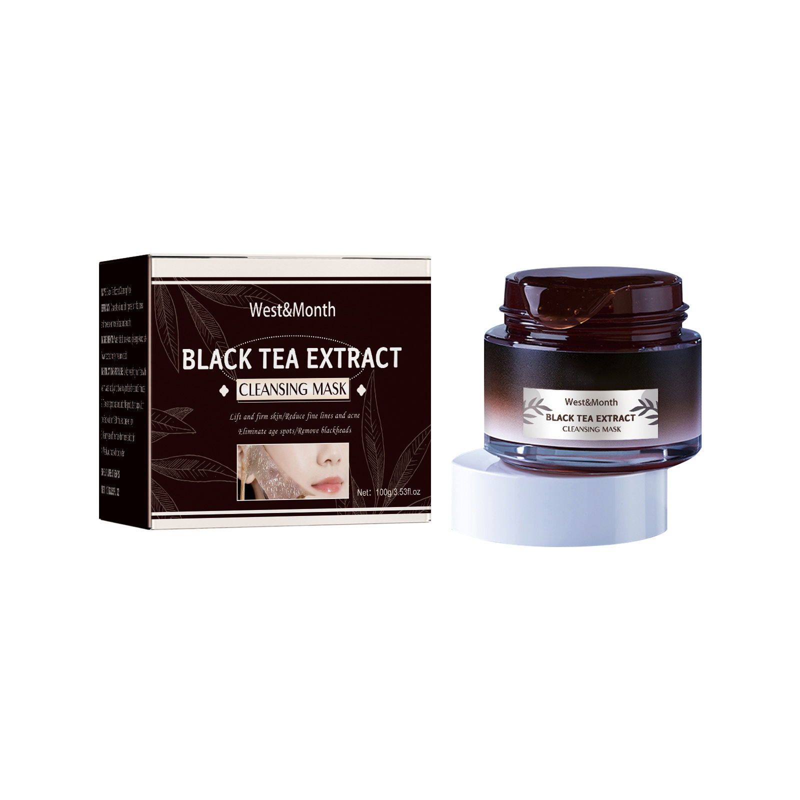 West & month black tea facial mask to blackhead clean pores tear mask delicate pores compact brighten moisturizing100g