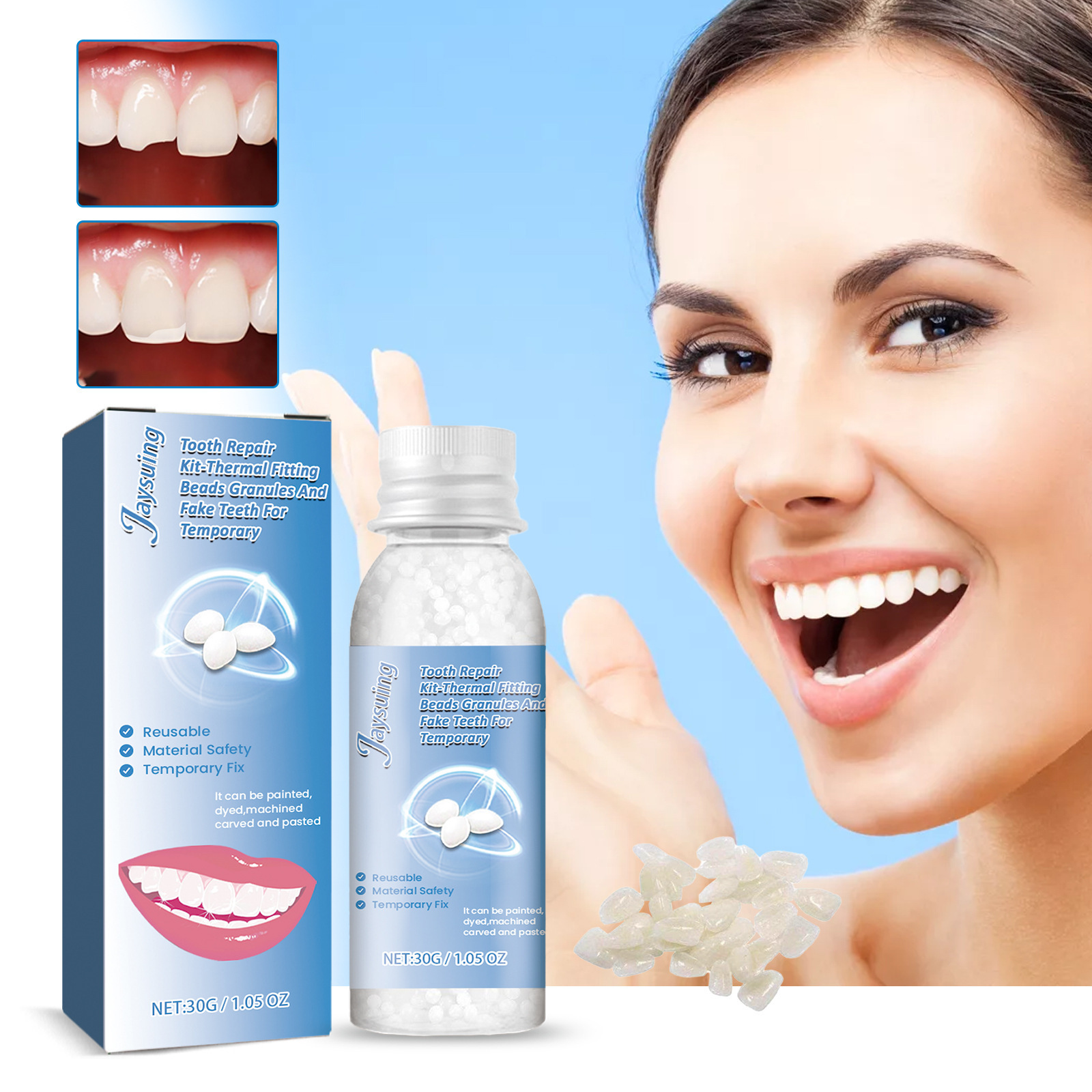 Jaysuing temporary dental repair kit dental gap repair gum party makeup decoration denture glue