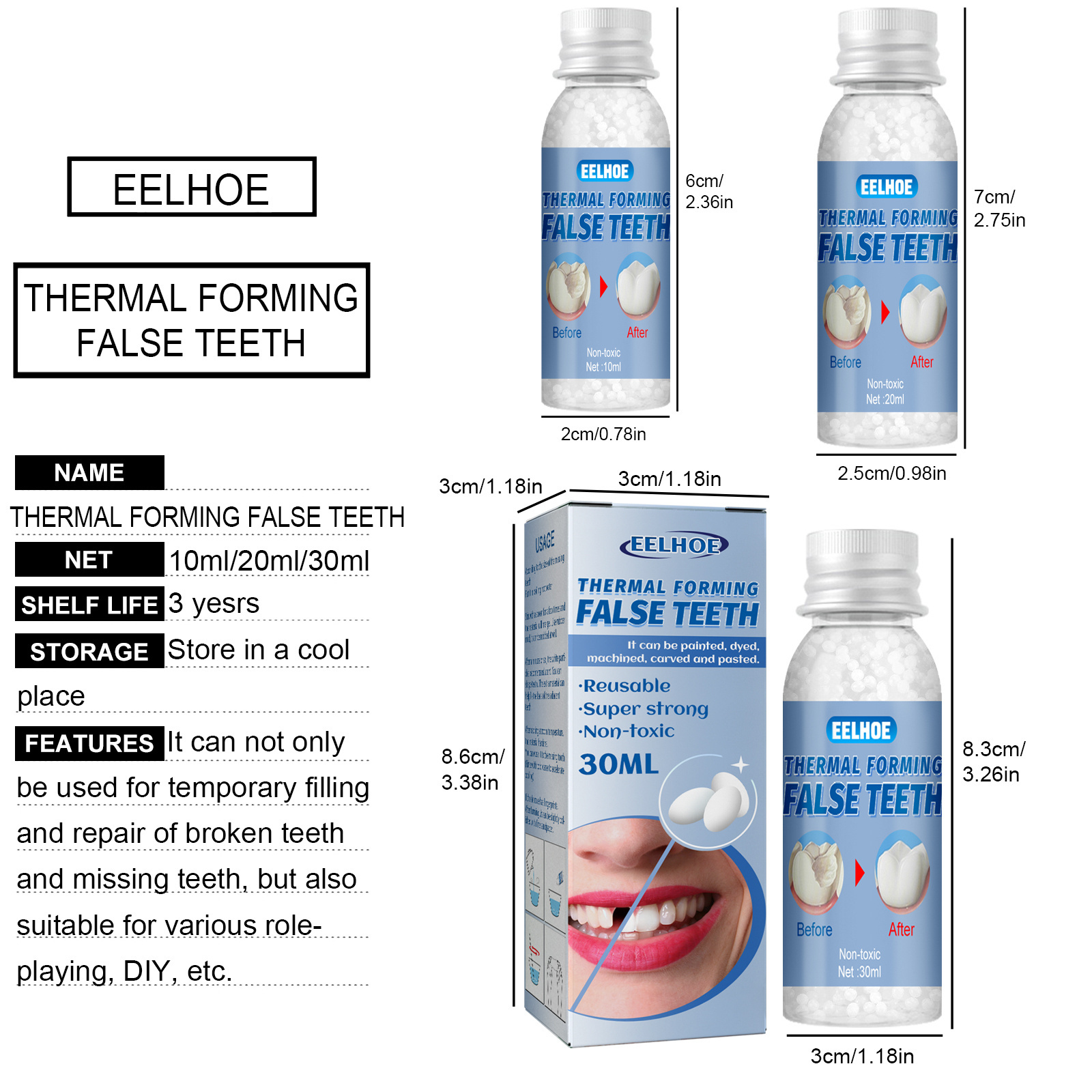 Temporary Tooth Repair Tool Resin False Teeth That Broken Teeth Teeth Glue Temporary Fit Filling False Filler Glue