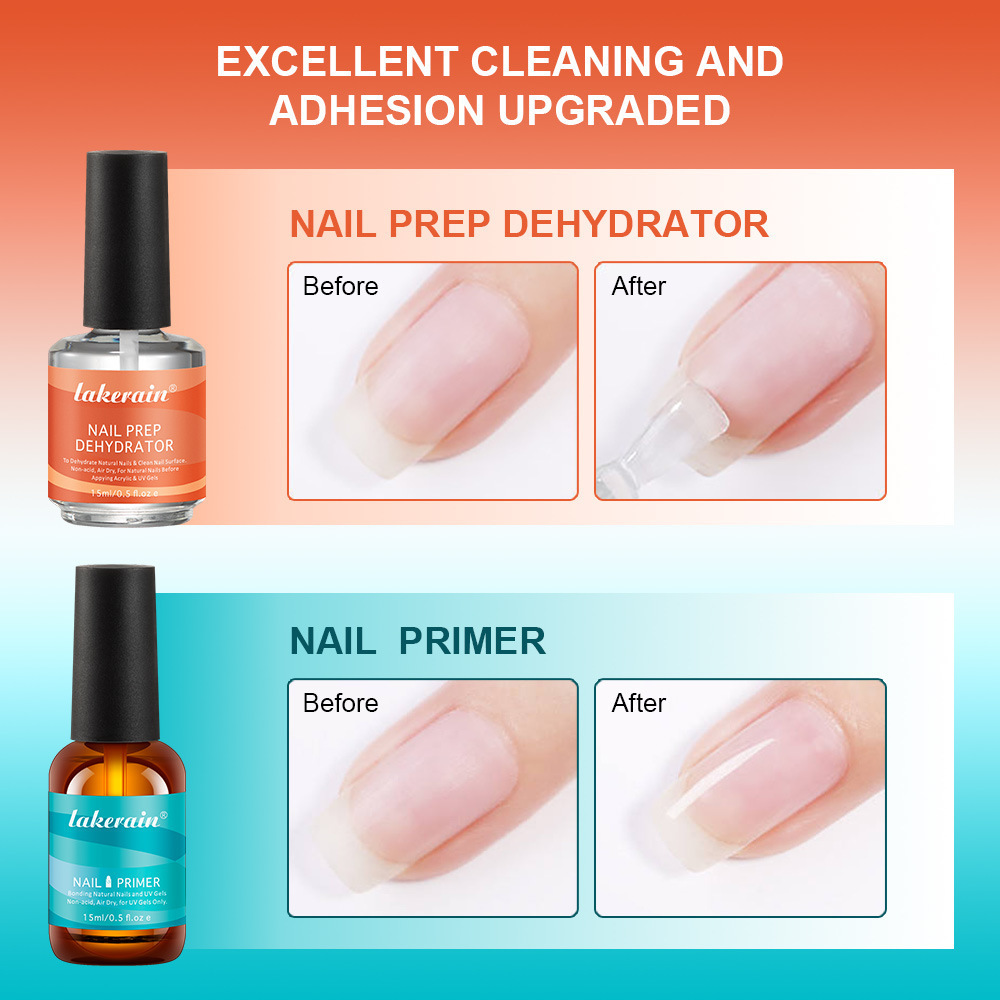 2Pcs 15ml Nail Prep Dehydrator Gel And Acid Free Primer Adhesive Desiccant Acrylic Nails Bonder Gel Balancing Oil Skin Solution