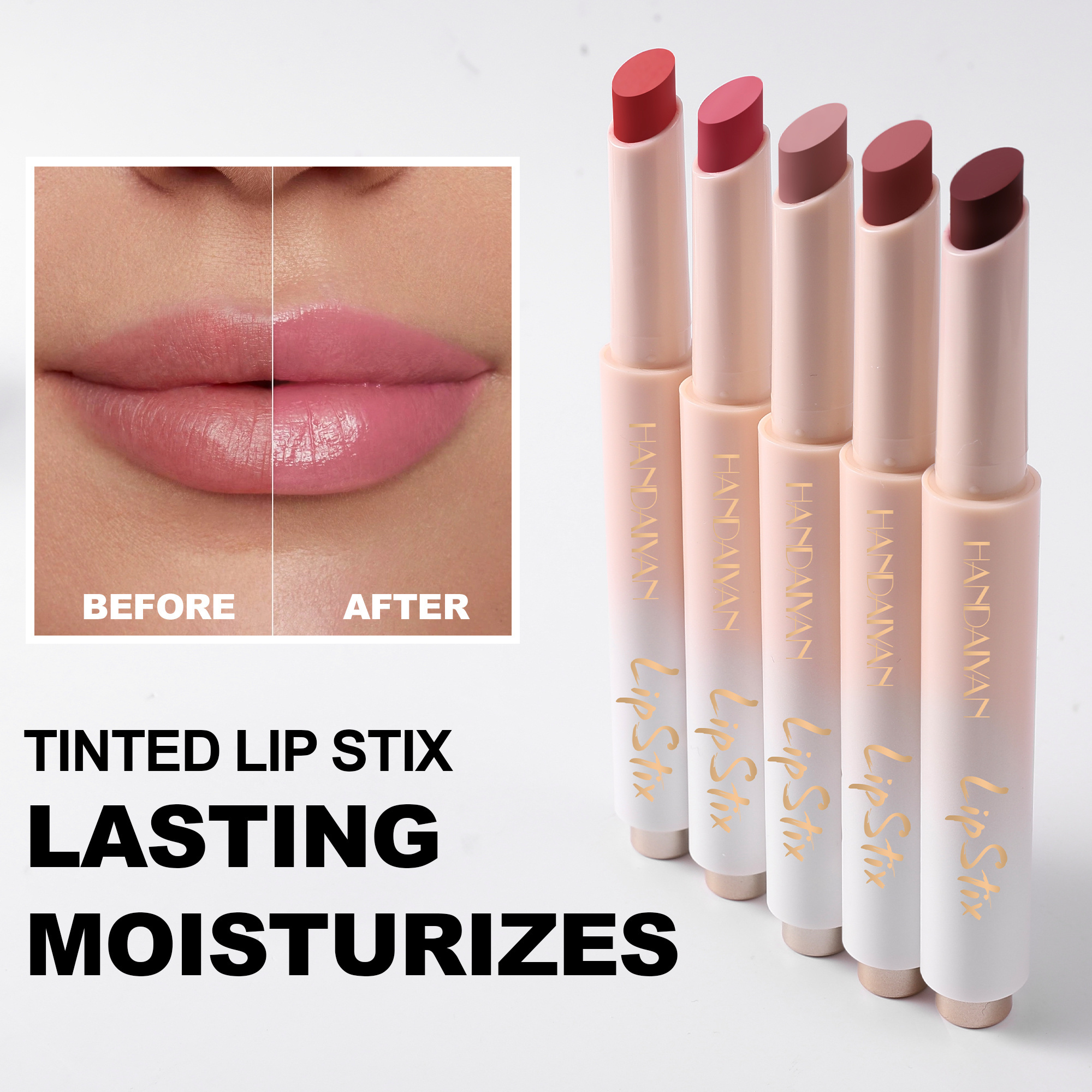 HANDAIYAN  moisturizing lipstick pen press-type lip protection lipstick 2in1 hydrating, nourishing and long-lasting lipstick