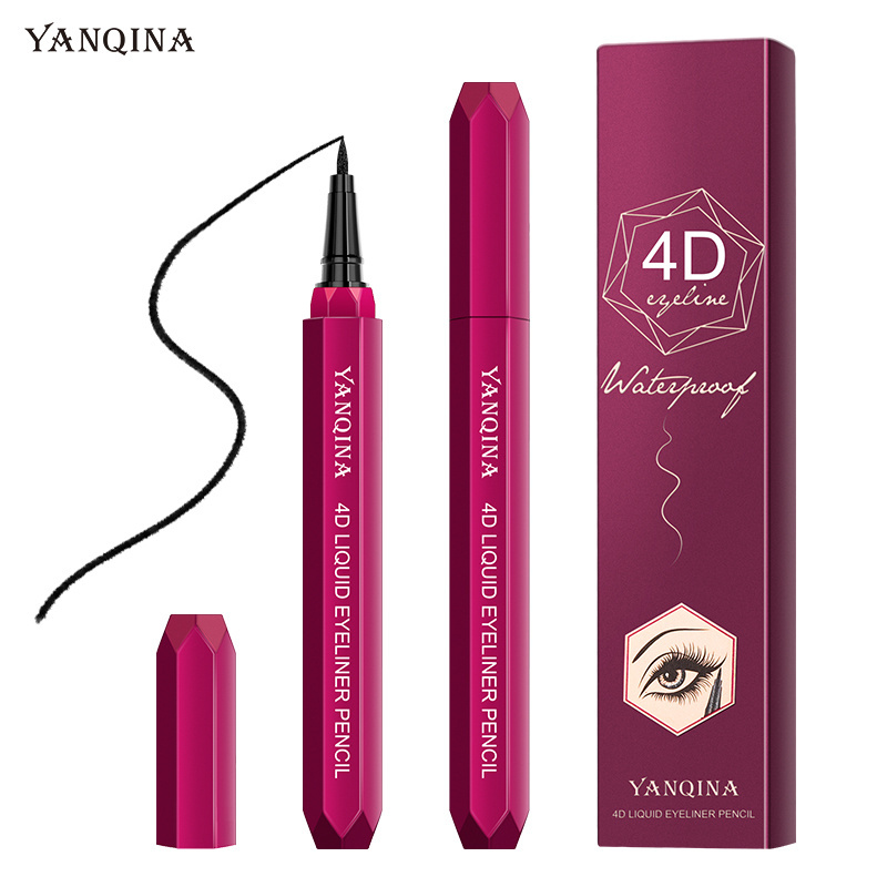 YANQINA Waterproof Eyeliner 4D Cool Black Quick-drying Non-fading Makeup Rose Red Liquid Eyeliner