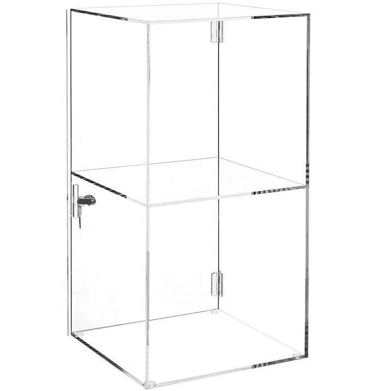 Countertop 2 shelves clear acrylic display case with lock