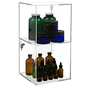 Countertop 2 shelves clear acrylic display case with lock