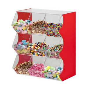 Wholesale acrylic candy display bins with dividers lucite candy cabinet