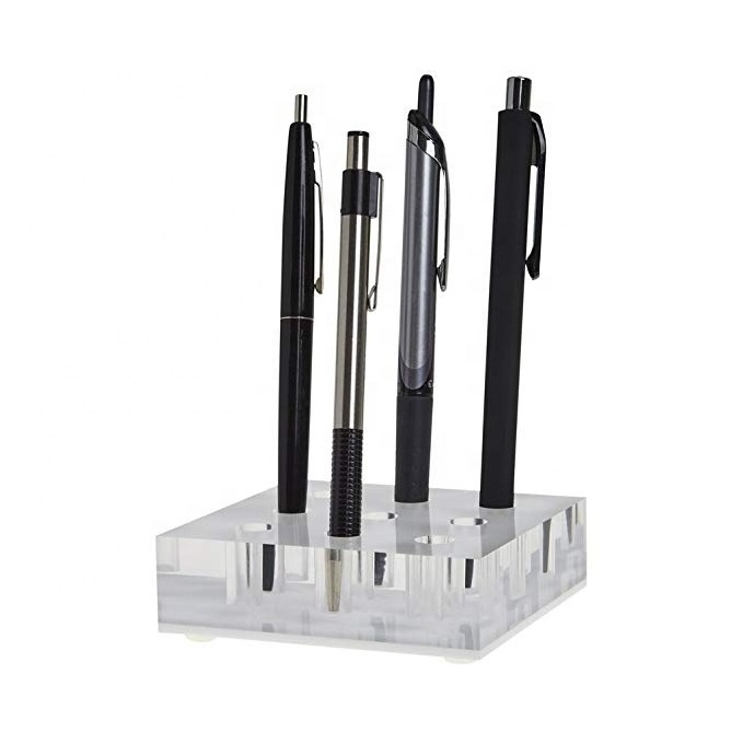 Factory custom desk organizer simple clear acrylic pen display stand