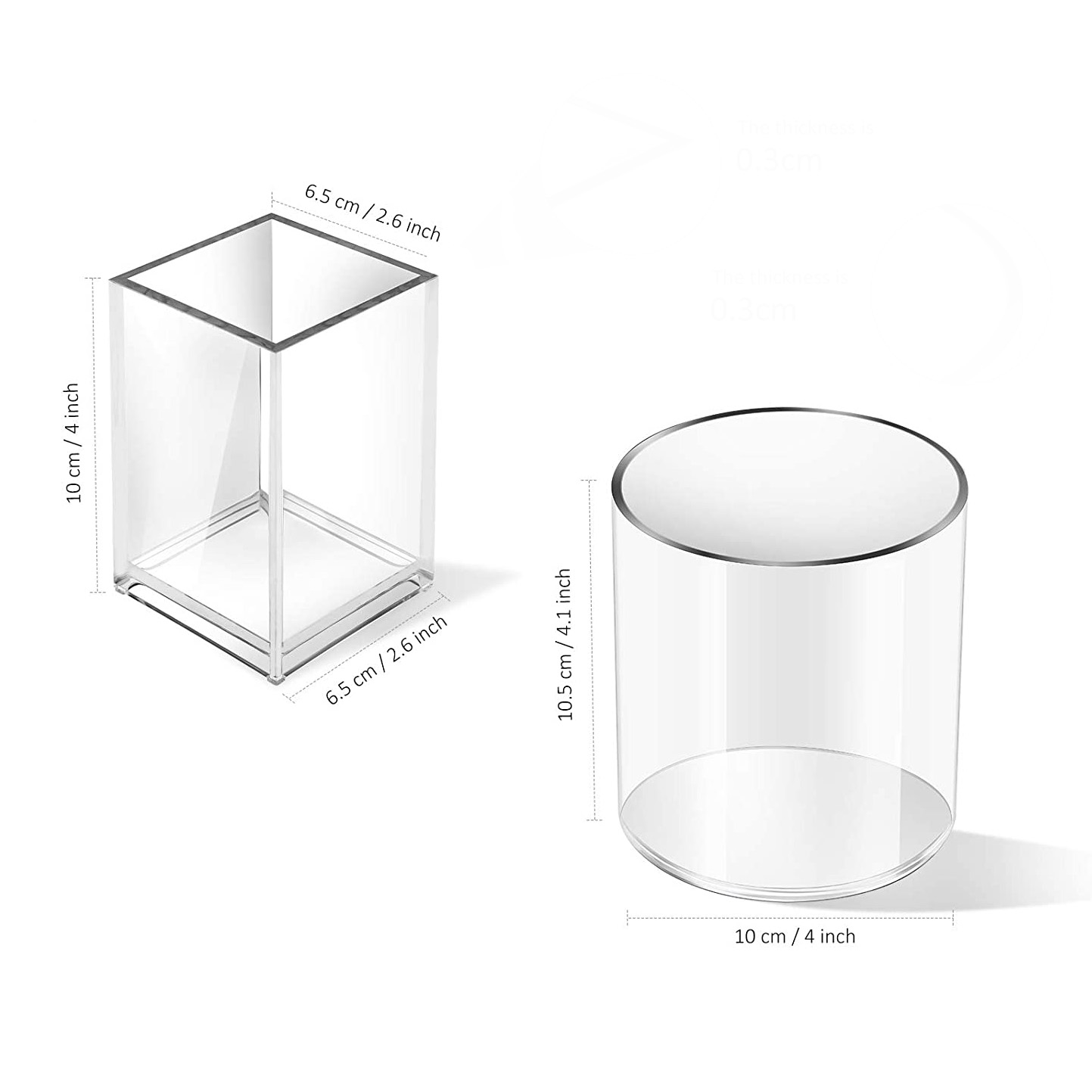 Clear Acrylic Pen Holder Transparent Square Round Pencil Cups Desktop Makeup Brush Storage Organizer Pen Container