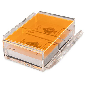 Acrylic Canasta Card Holder Tray with 2 Decks of Playing Cards Organizer Box with Sliding Lid and Revolving Base