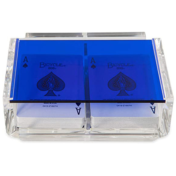 Acrylic Canasta Card Holder Tray with 2 Decks of Playing Cards Organizer Box with Sliding Lid and Revolving Base