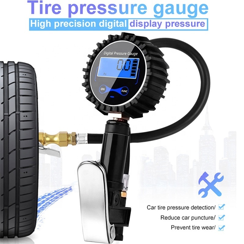 Car Digital Tire Inflator Pressure Gauge 200PSI LCD Display Air Compressor Pump Quick Connect For Car Motorcycle Bike SUV