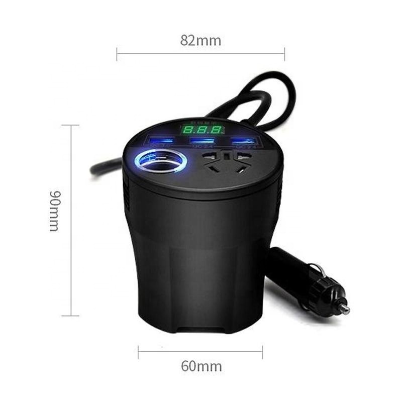 Cupholder Style Car Power Inverter 24V 12v 220v 120W Led Display 3 USB Ports Cigarette Lighter QC3.0 inversor 12 v 220 v