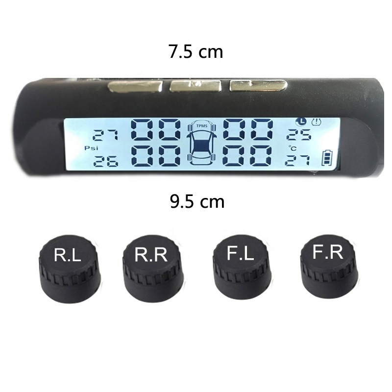 Black/White Display Car TPMS Tire Pressure Monitoring System LCD Display Solar External Sensor PSI Unit Car and truck TPMS