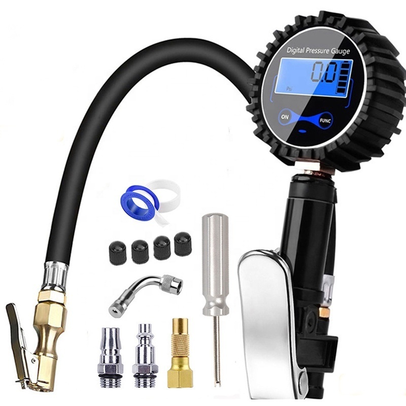 Car Digital Tire Inflator Pressure Gauge 200PSI LCD Display Air Compressor Pump Quick Connect For Car Motorcycle Bike SUV