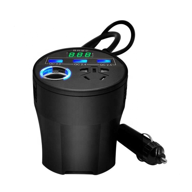 Cupholder Style Car Power Inverter 24V 12v 220v 120W Led Display 3 USB Ports Cigarette Lighter QC3.0 inversor 12 v 220 v