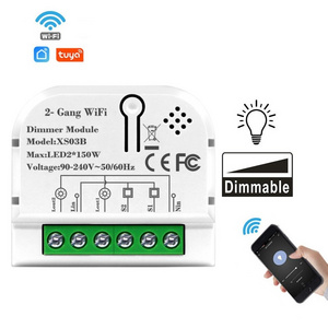 Tuya 220V Home Assistant Dimmer Switch WiFi Smart Electric Module 2 Gang Relay Works With Alexa Google Yandex Alice