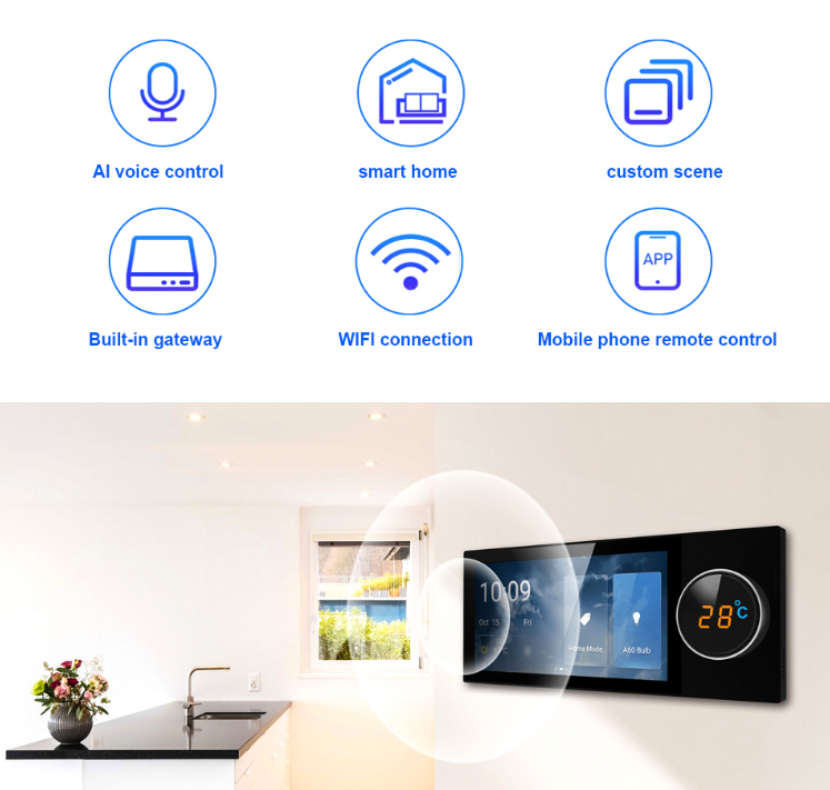 Smart Home Control System Tuya Central Control Switch Panel with Zigbee Hub Gateway 6 inch Touch Screen for Wifi Zigbee Devices