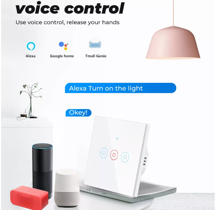 TUYA WiFi Smart Switch 1/2/3/4 Gang EU Wall Touch Light Switch App/Touch/ Voice Control Works With Alexa Google Home