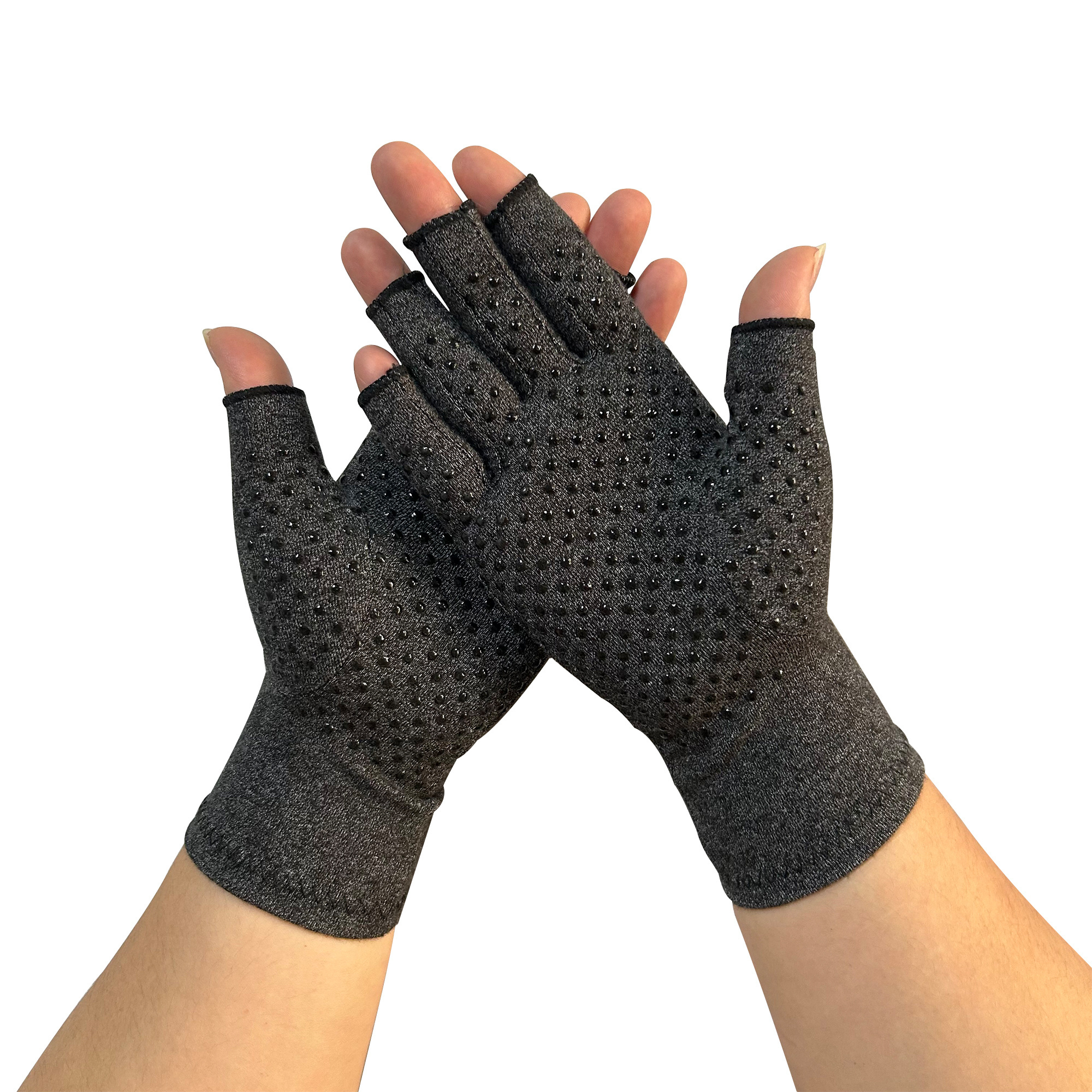 Work Sports Recovery Half Finger Wrist Brace Hand Support Protective Grey Arthritis Compression Gloves for Men Women