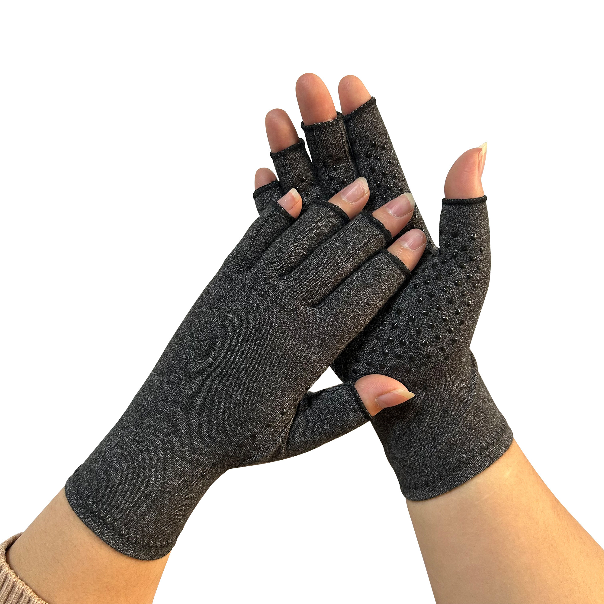 Work Sports Recovery Half Finger Wrist Brace Hand Support Protective Grey Arthritis Compression Gloves for Men Women