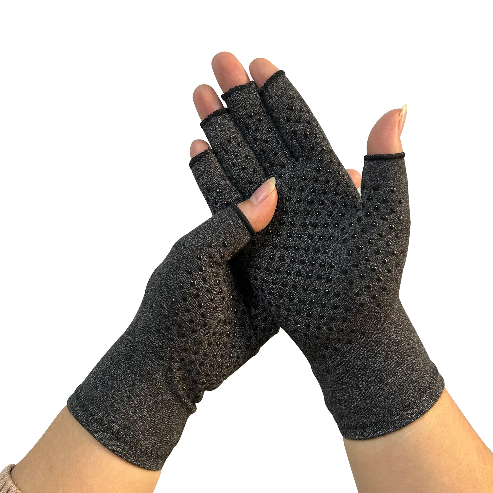 Work Sports Recovery Half Finger Wrist Brace Hand Support Protective Grey Arthritis Compression Gloves for Men Women